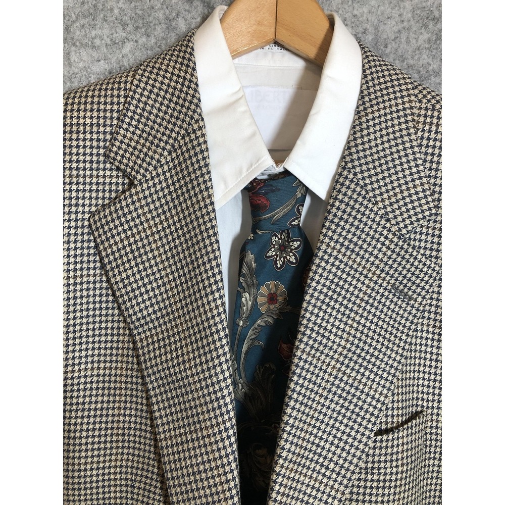 Chaps Blazer Mens 42T Brown Houndstooth Sport Coat Jacket Career Casual Classic